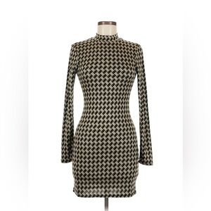 Lulu's Black and Tan/Cream Long Sleeve Dress